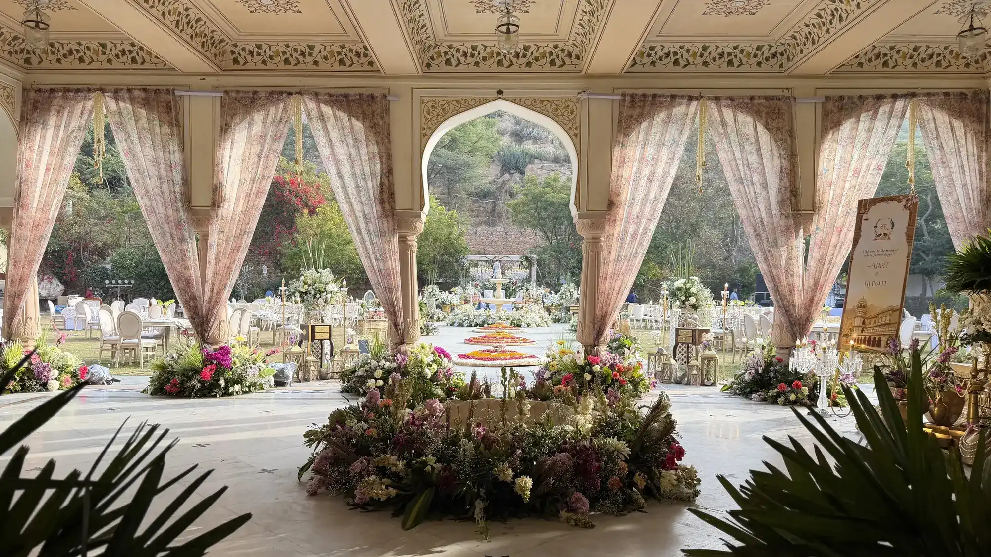 Garden wedding mandap designed by Thakkar Decorators